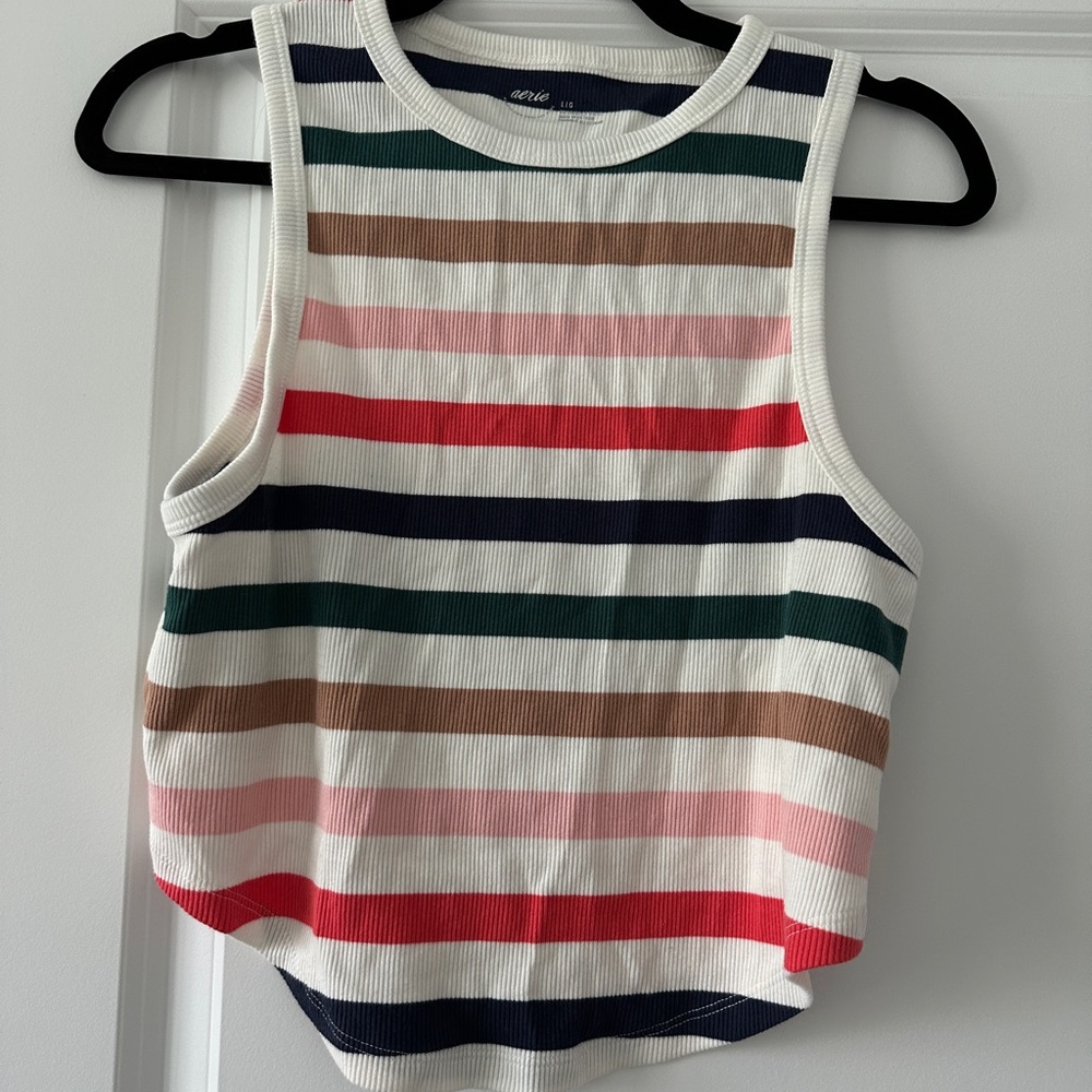 Aerie Striped Ribbed Cropped Tank Top